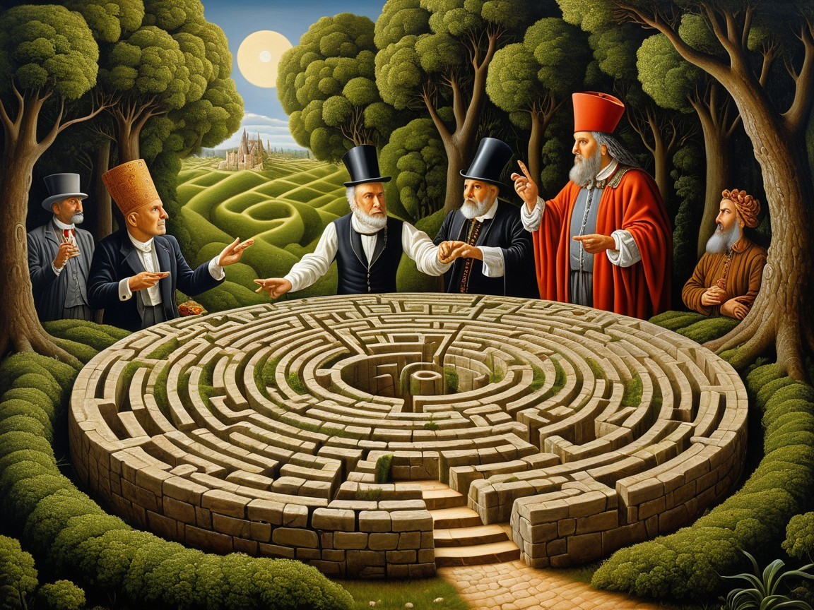 Whimsical Landscape with Men at Stone Maze Entrance