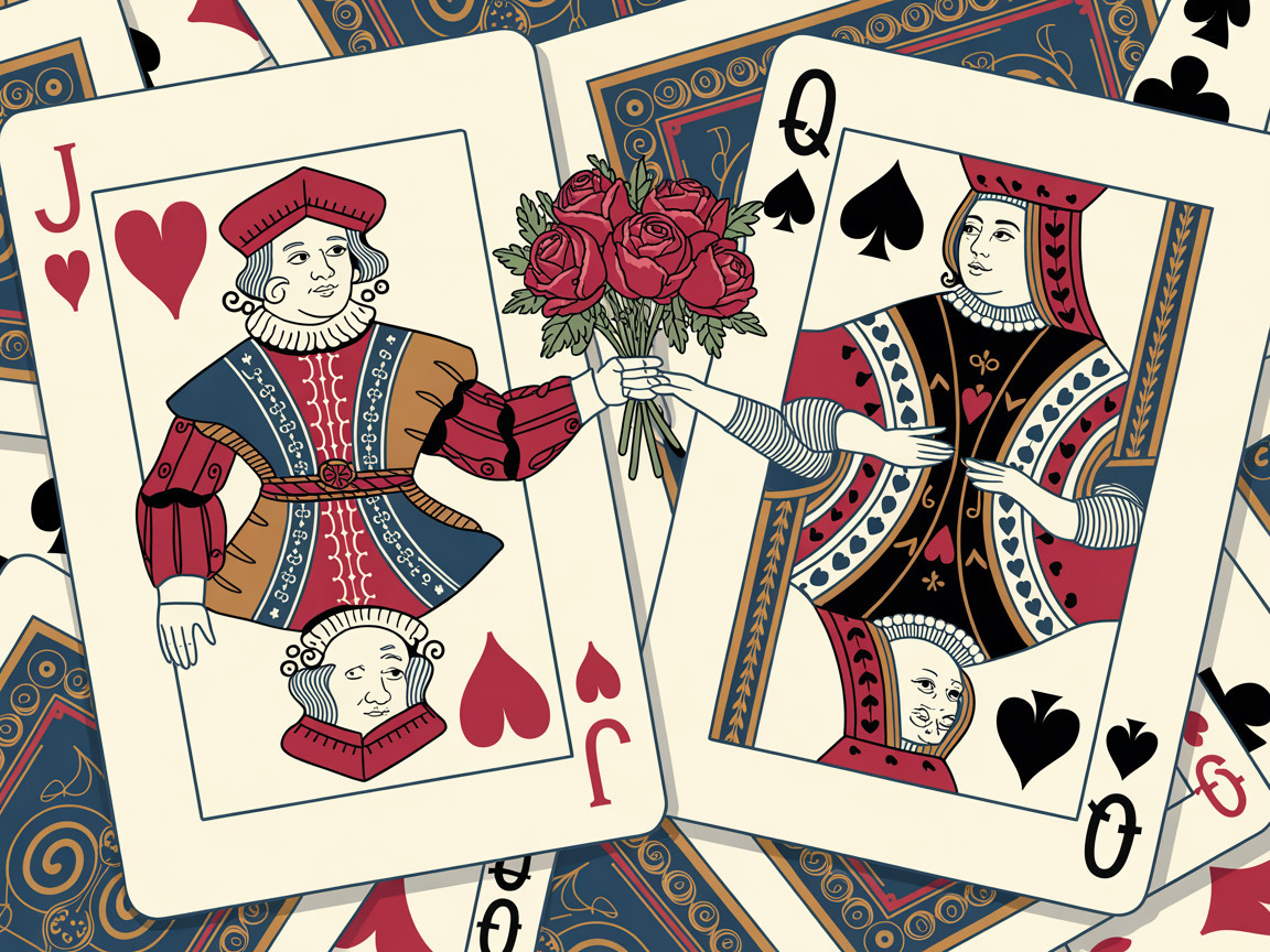 Vibrant Playing Cards Featuring Jack of Hearts and Queen of Spades