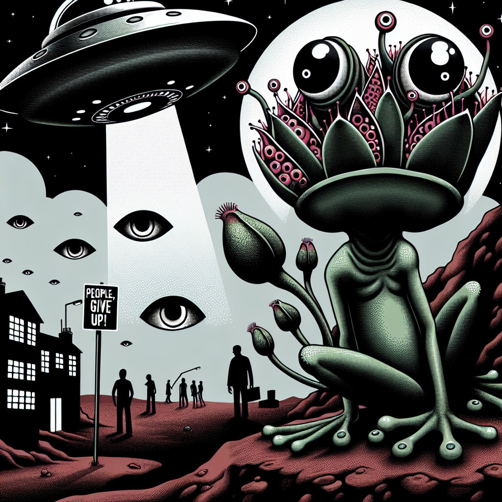 Surreal Alien Landscape with UFO and Unique Creature