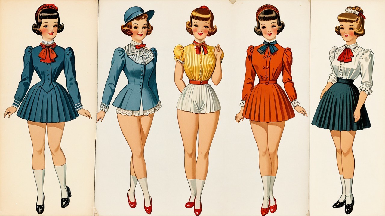 Vintage Fashion Illustrations of Stylish Female Outfits