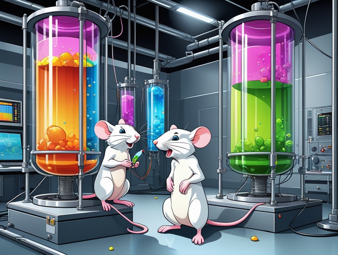 Cartoon Mice in a High-Tech Lab with Colorful Liquids