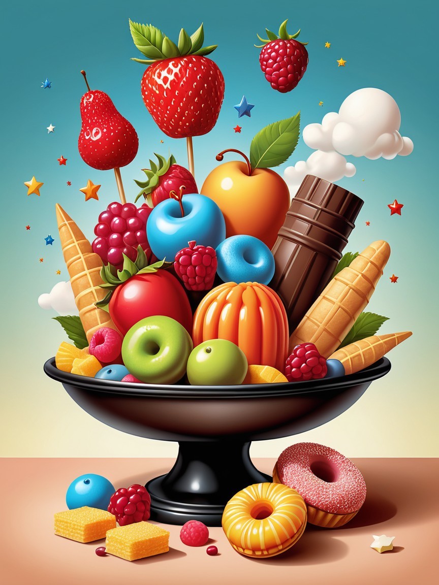 Whimsical Illustration of a Bowl Filled with Treats