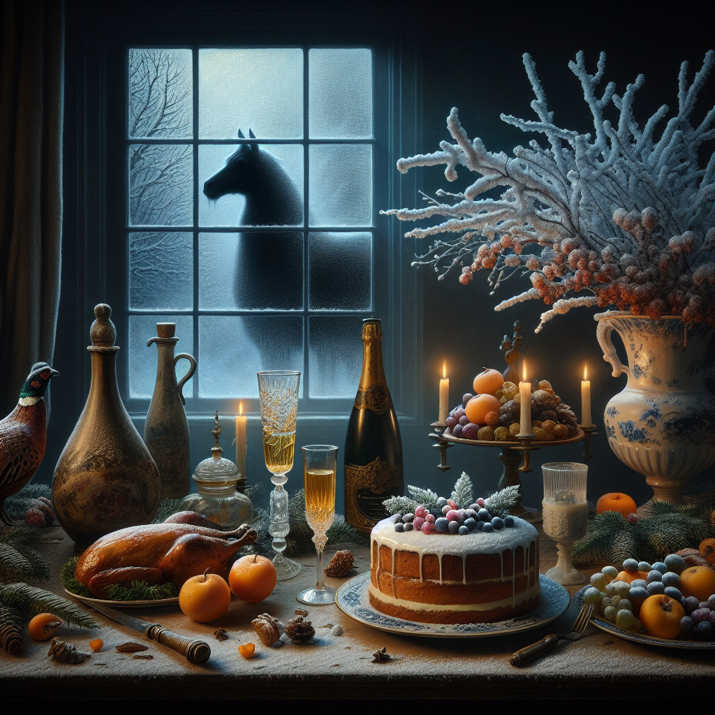 Cozy Festive Table Setting with Wintery Backdrop