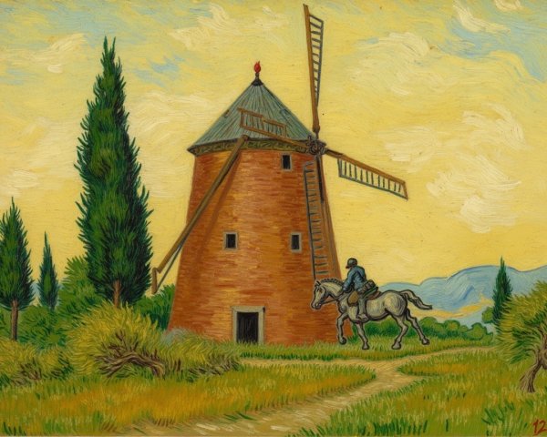 Vivid Landscape with Windmill and Horseman