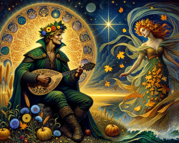 Musician with Mandolin by Serene Shore at Night