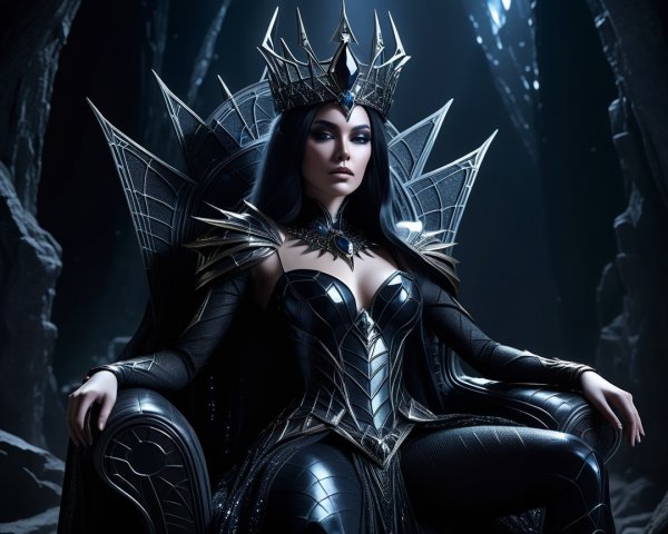 Regal figure on ornate throne in mystical setting