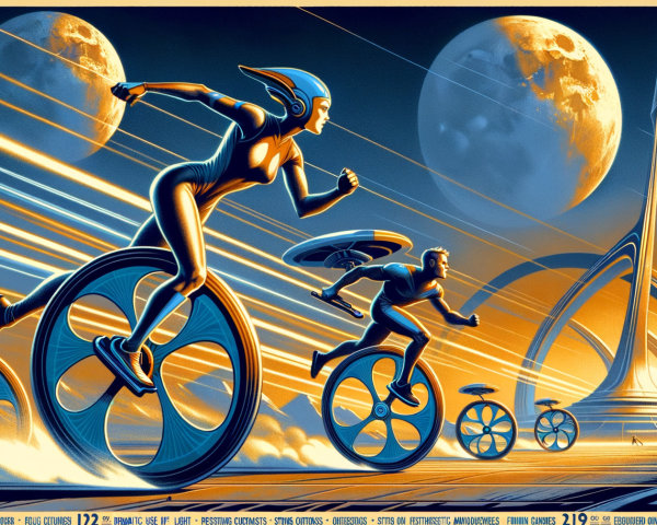 Retro-Futuristic Athletes Racing on Oversized Wheels