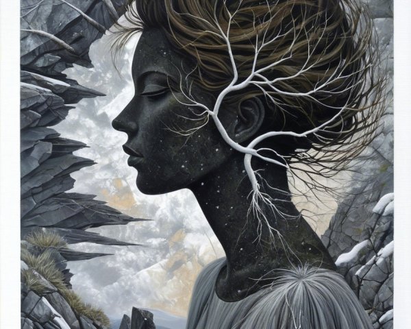 Profile of a Woman with Hair as White Branches