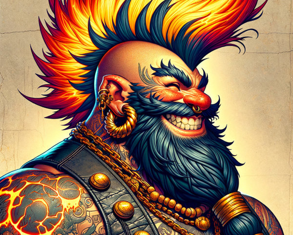 Vibrant Muscular Character with Mohawk and Tattoos