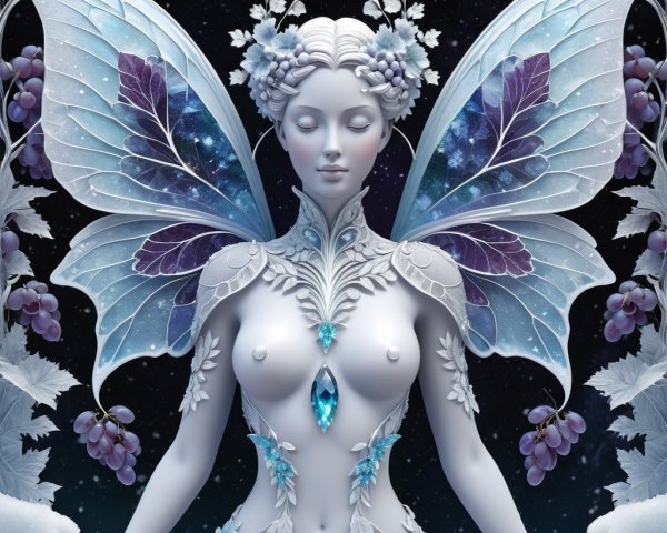 Serene figure with butterfly wings in a starry night