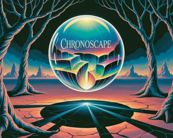 Surreal Landscape with Twisted Trees and Glowing Sphere