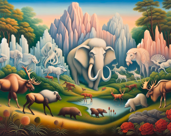 Surreal Scene of Animals in a Lush Landscape
