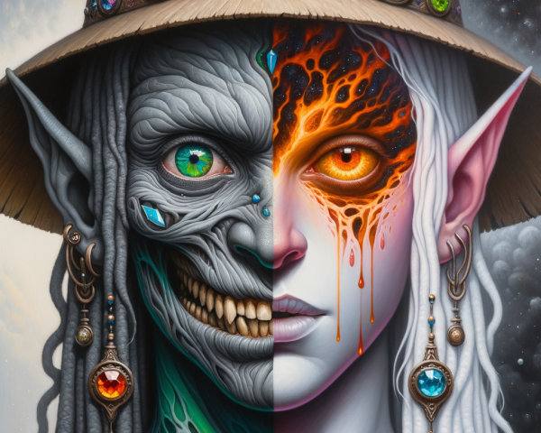 Split-Face Character with Dark and Ethereal Elements