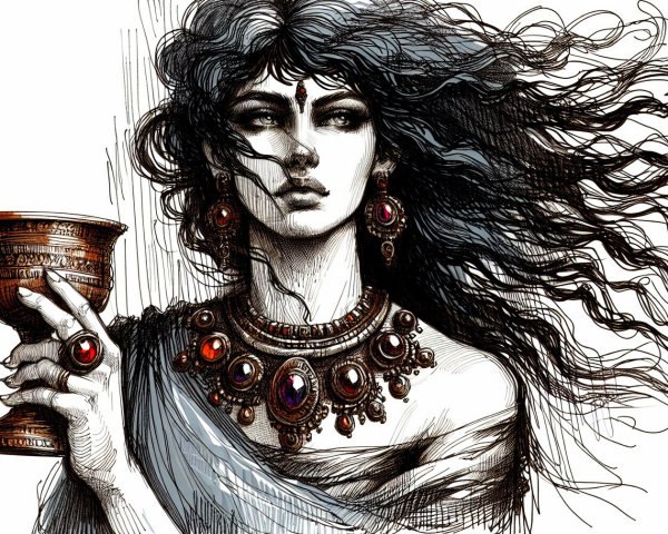 Regal Woman with Goblet and Colorful Jewelry