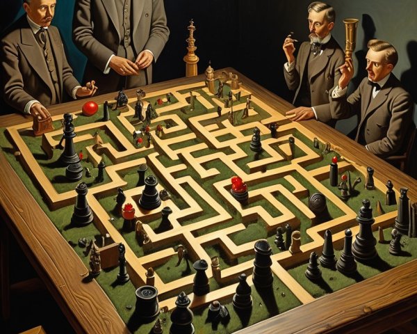 Elegant Gathering Around a Chessboard in Dim Light
