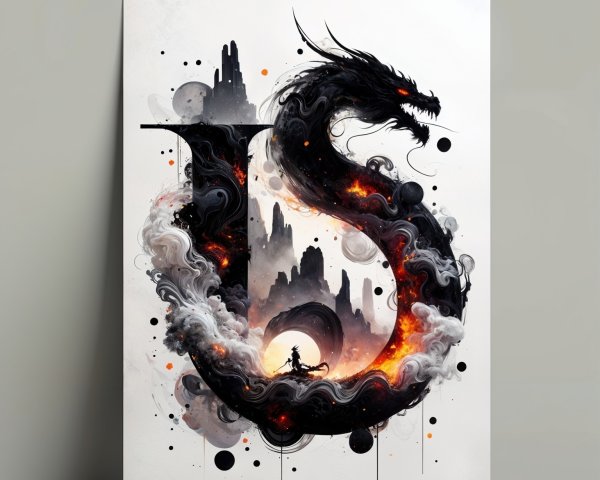 Dramatic Dragon with Clouds and Flames in Artwork