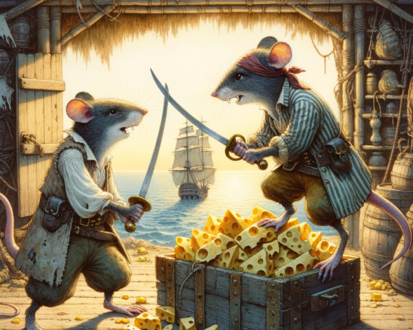 Pirate Mice Duel on Treasure Chest of Cheese