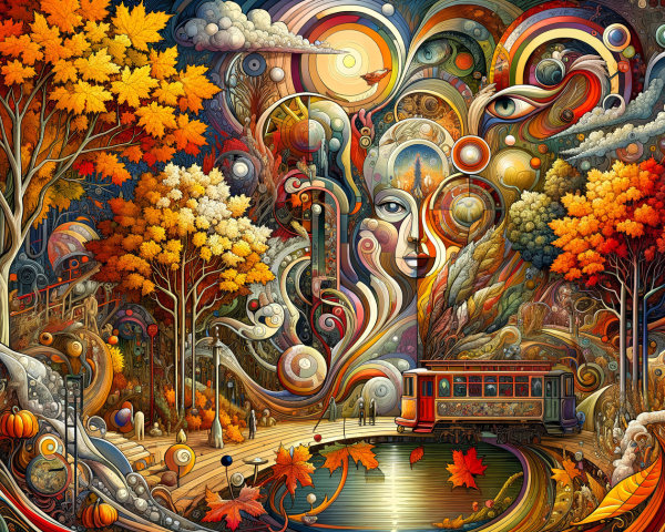 Vibrant Autumn Landscape with Abstract Elements
