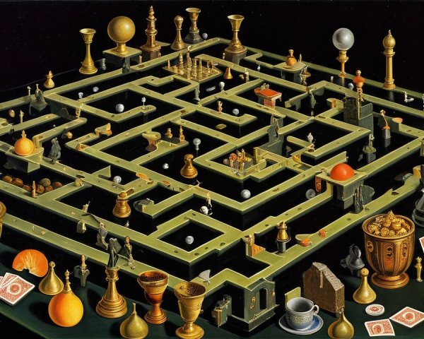 Surreal Maze with Geometric Shapes and Objects