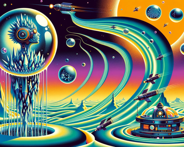 Surreal Sci-Fi Landscape with Futuristic Figure in Dome