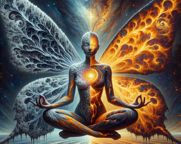 Mystical Figure with Butterfly Wings in Vibrant Colors