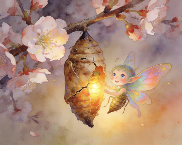 Watercolor painting of a cute creature with wings