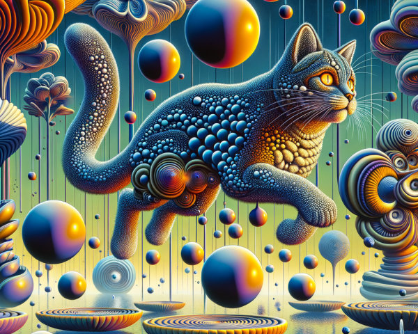 Surreal Cat in Dreamlike Landscape with Vibrant Colors