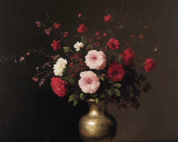 Still Life with Golden Vase and Vibrant Flowers