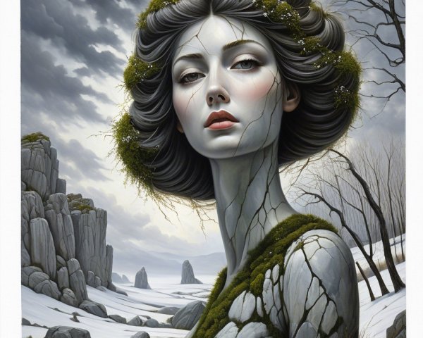 Ethereal Woman Figure in Winter Landscape Art