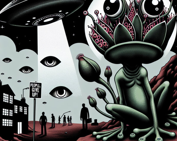 Surreal Alien Landscape with UFO and Unique Creature