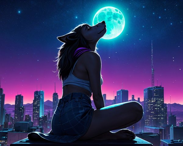 Silhouetted Figure on Rooftop Against City Skyline