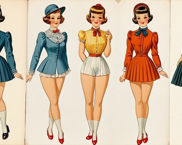 Vintage Fashion Illustrations of Stylish Female Outfits