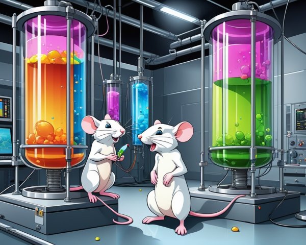 Cartoon Mice in a High-Tech Lab with Colorful Liquids