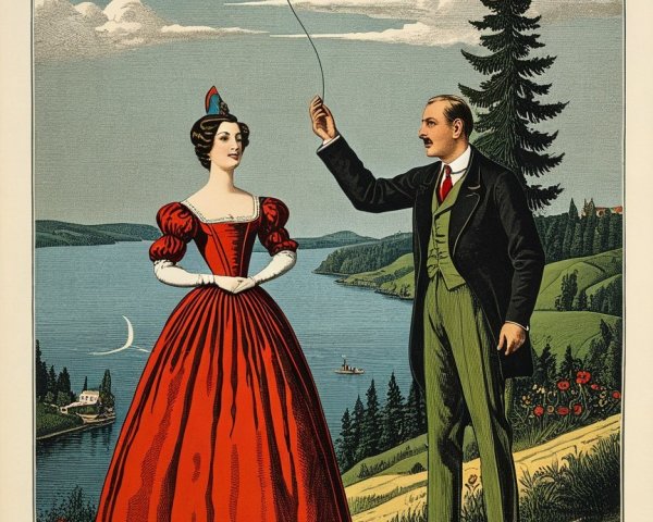 Couple in Romantic Landscape with Heart-Shaped Balloon