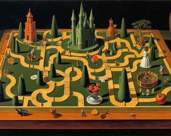 Whimsical Board Game in a Fantastical Landscape