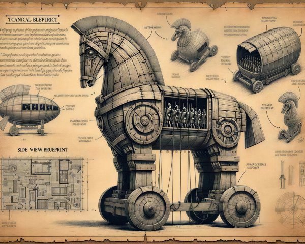 Blueprint of a Wooden Trojan Horse with Details