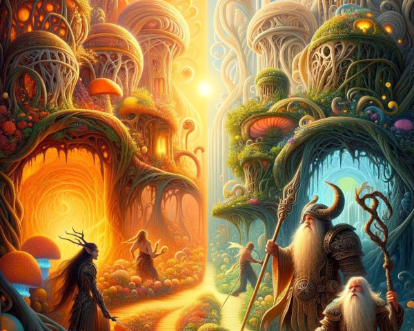 Fantastical Landscape with Glowing Path and Realms