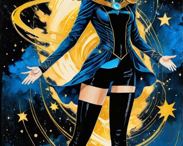 Powerful Female Figure in Cosmic Background