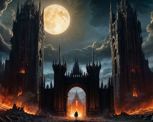 Gothic Landscape with Spires and Apocalyptic Atmosphere
