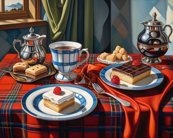 Vibrant Still Life with Pastries and Teacup Setting