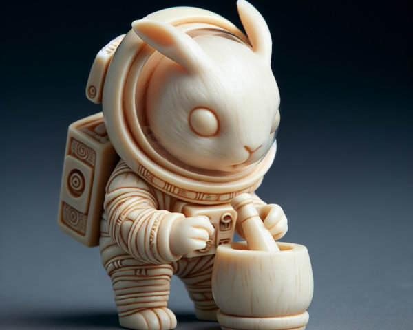 Whimsical Bunny in Space Suit with Mortar and Pestle