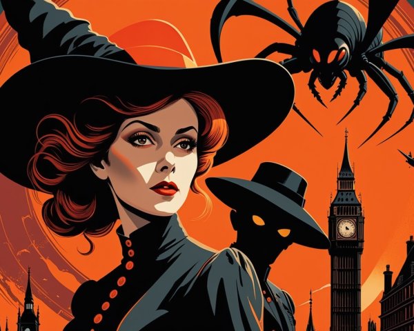 Mysterious Woman Against Eerie Orange London Backdrop
