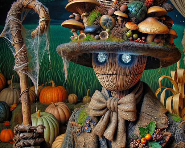 Whimsical Scarecrow in Vibrant Autumn Setting