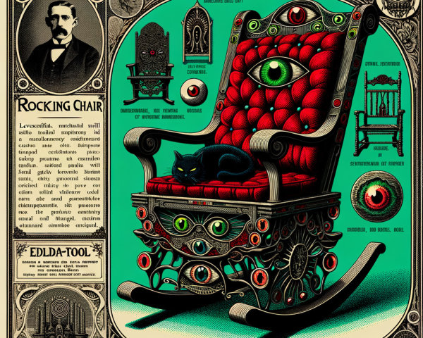 Vintage Rocking Chair with Surreal Designs and Cat