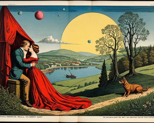 Couple Kissing in a Vibrant Landscape at Night