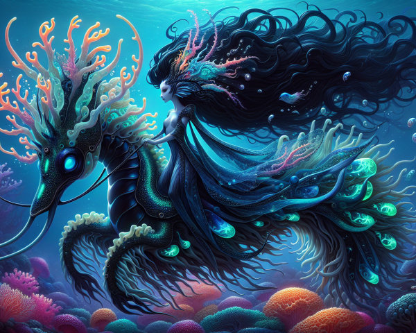 Mythical Sea Creature and Enchanting Underwater Scene