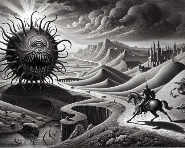 Lone Knight Journeying Through a Surreal Landscape