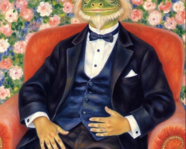 Surreal Character in Tuxedo on Vintage Armchair