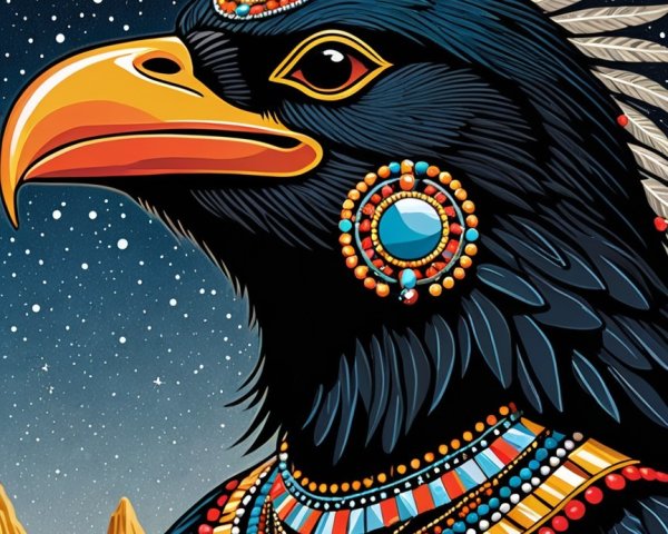 Majestic Eagle Illustration with Jewelry and Night Sky