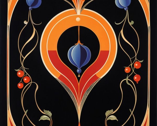 Ornate Art Deco Design with Floral and Fruit Elements